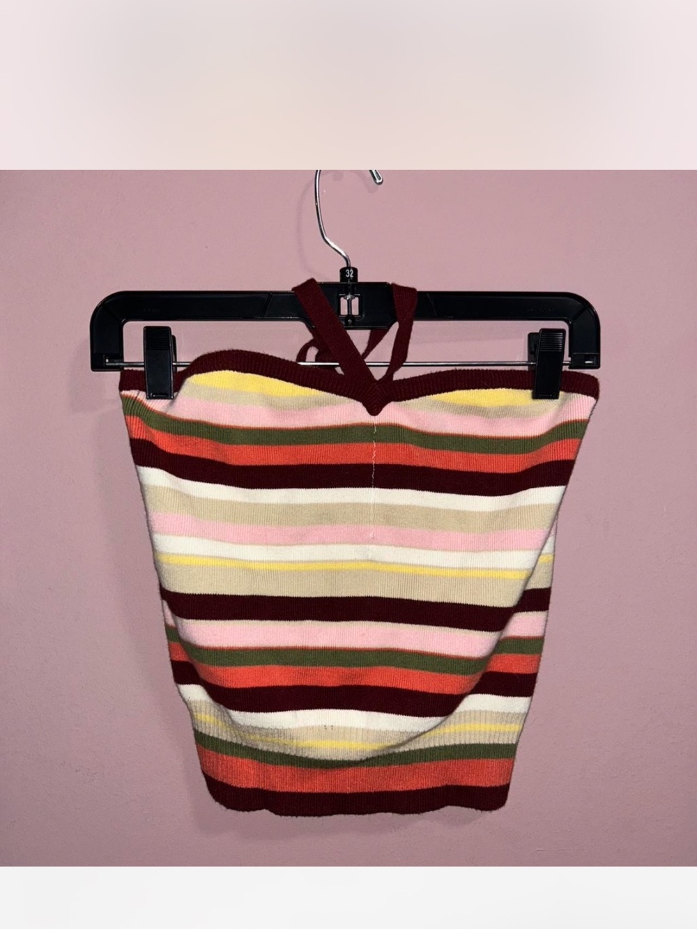 Striped Knit Halter Crop Top in Multi-Color
